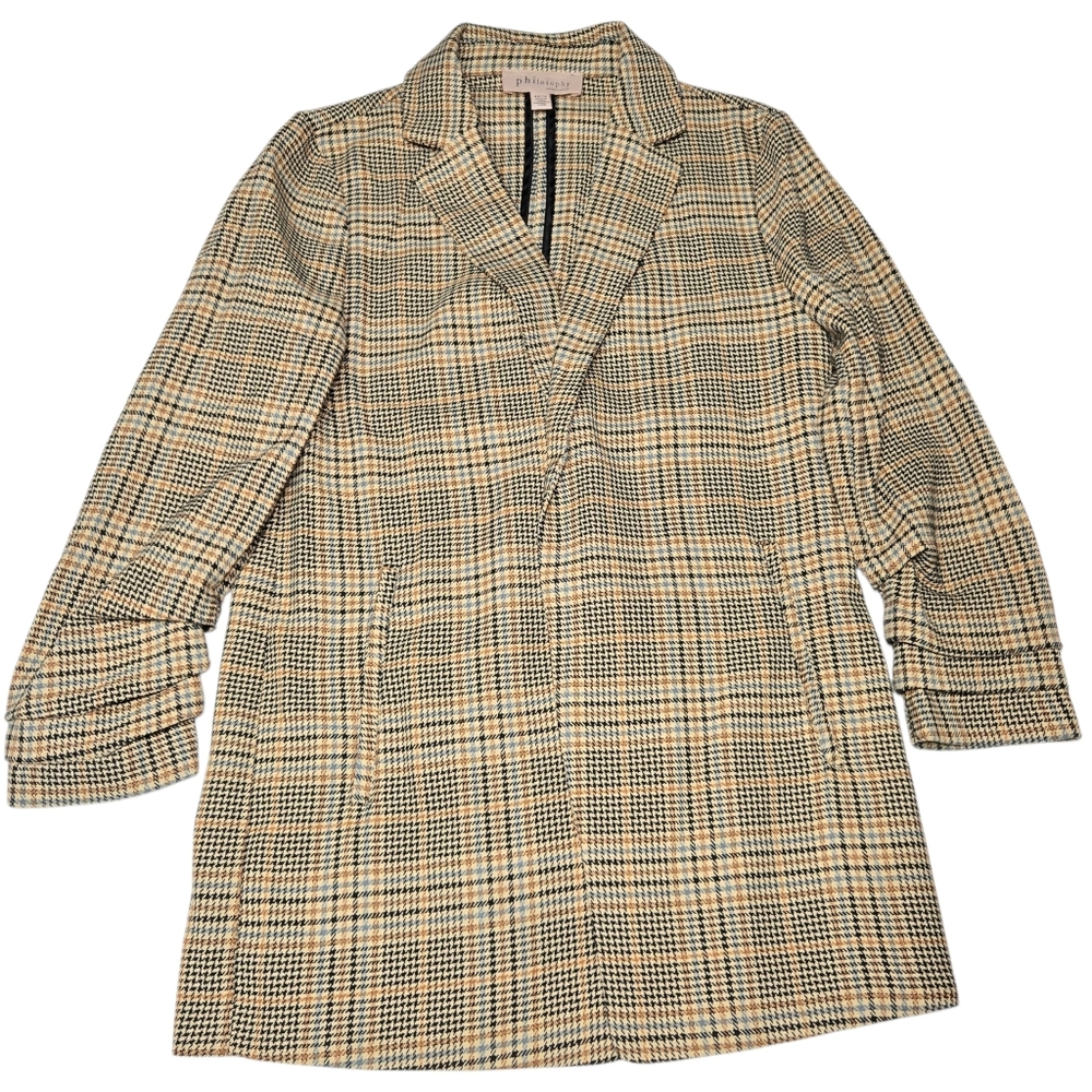 Philosophy Plaid Tan Black Cream Houndstooth Pattern Women's Jacket Size XS